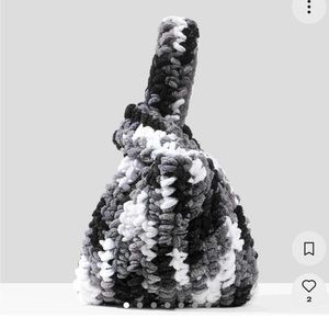 Mini Black & White Hand Held Crochet Bag With Asymmetrical Strap